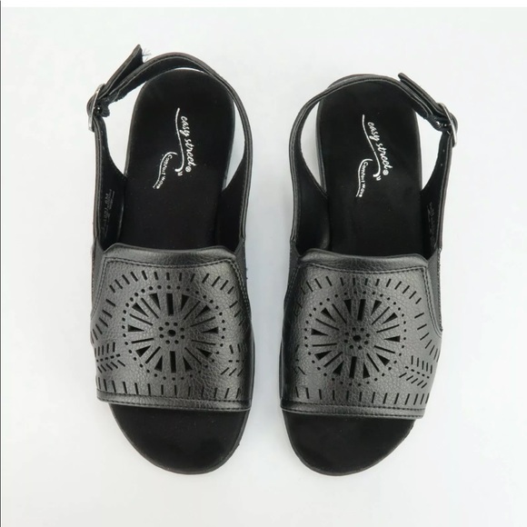 Easy Street Rose Wedge Cutout Lightweight Sandals - Picture 4 of 6